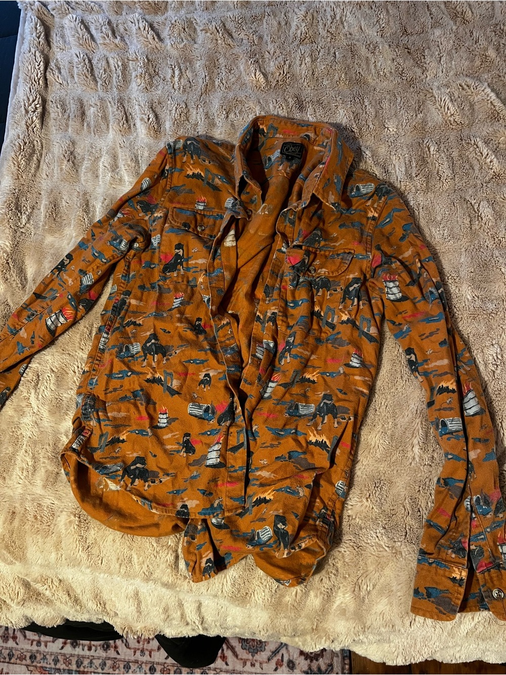 Obey Rust Orange “Junkyard Dog” Print Button-Up Shirt